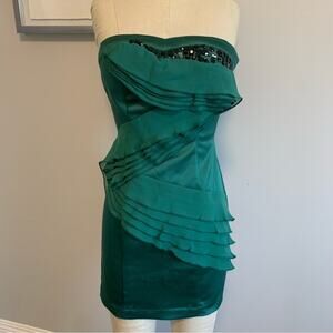 Vintage 2000s XOXO Mini Rhinestone Green Dress Y2K Holiday Party Evening XS